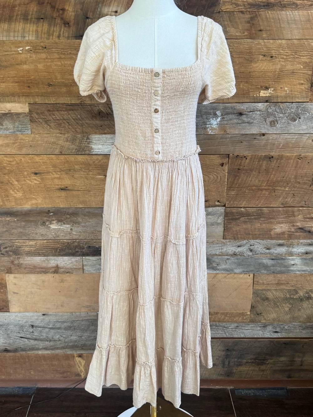 Chelsea Taylor Bohemian Smocked Tiered All Cotton Maxi Dress Renaissance Stays E